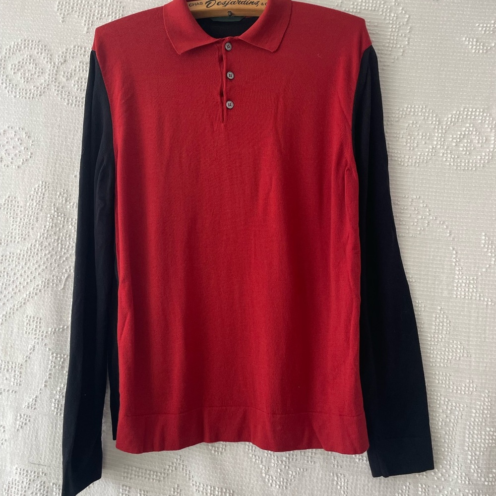 Zanone Red and Black Long Sleeve Polo Flexwool size 50